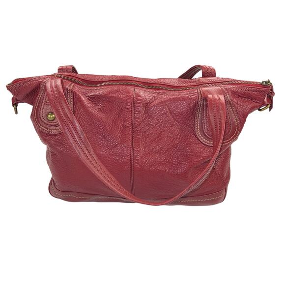 The Sak Soft Pebble Red Leather Shoulder Tote Hobo Satchel Bag No Shoulder Strap - Picture 1 of 15